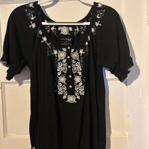 RXB Black Blouse with White Floral Embroidery